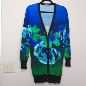 Roberto Cavalli 100% Silk Degrade Floral Sweater Cardigan